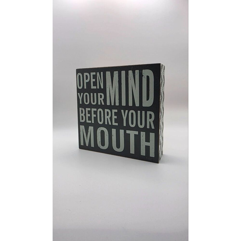 Open Your Mind Before Your Mouth Wall Sign Black Gray Motivational Quote Decor - Picture 2 of 3
